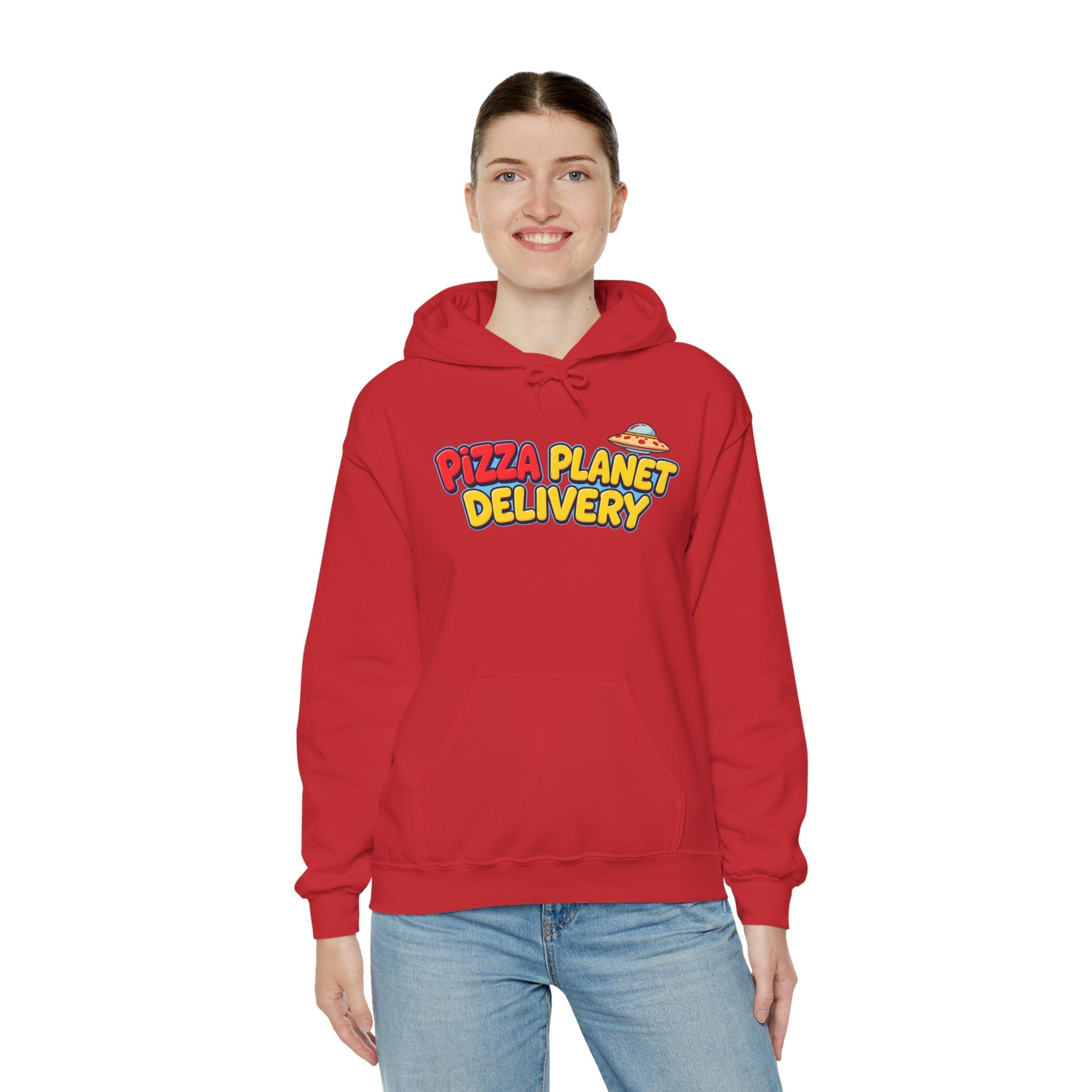 Pizza Planet Delivery Hoodie — Retro Cartoon Space Pizza Logo Pullover
