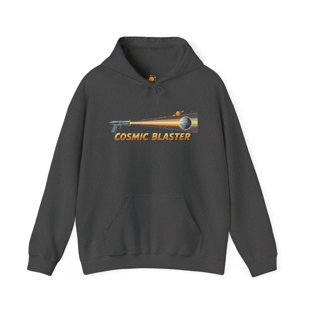 Cosmic Blaster Hoodie — Retro Space Ray Gun Graphic Pullover