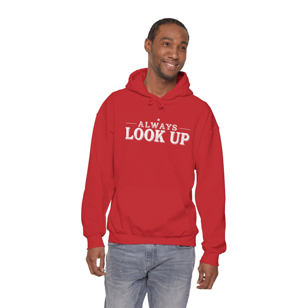 Always Look Up Hoodie — Inspirational Sky-Blue Text Pullover