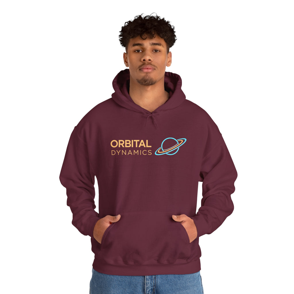Orbital Dynamics Hoodie — Retro Planet Logo Space Sweatshirt