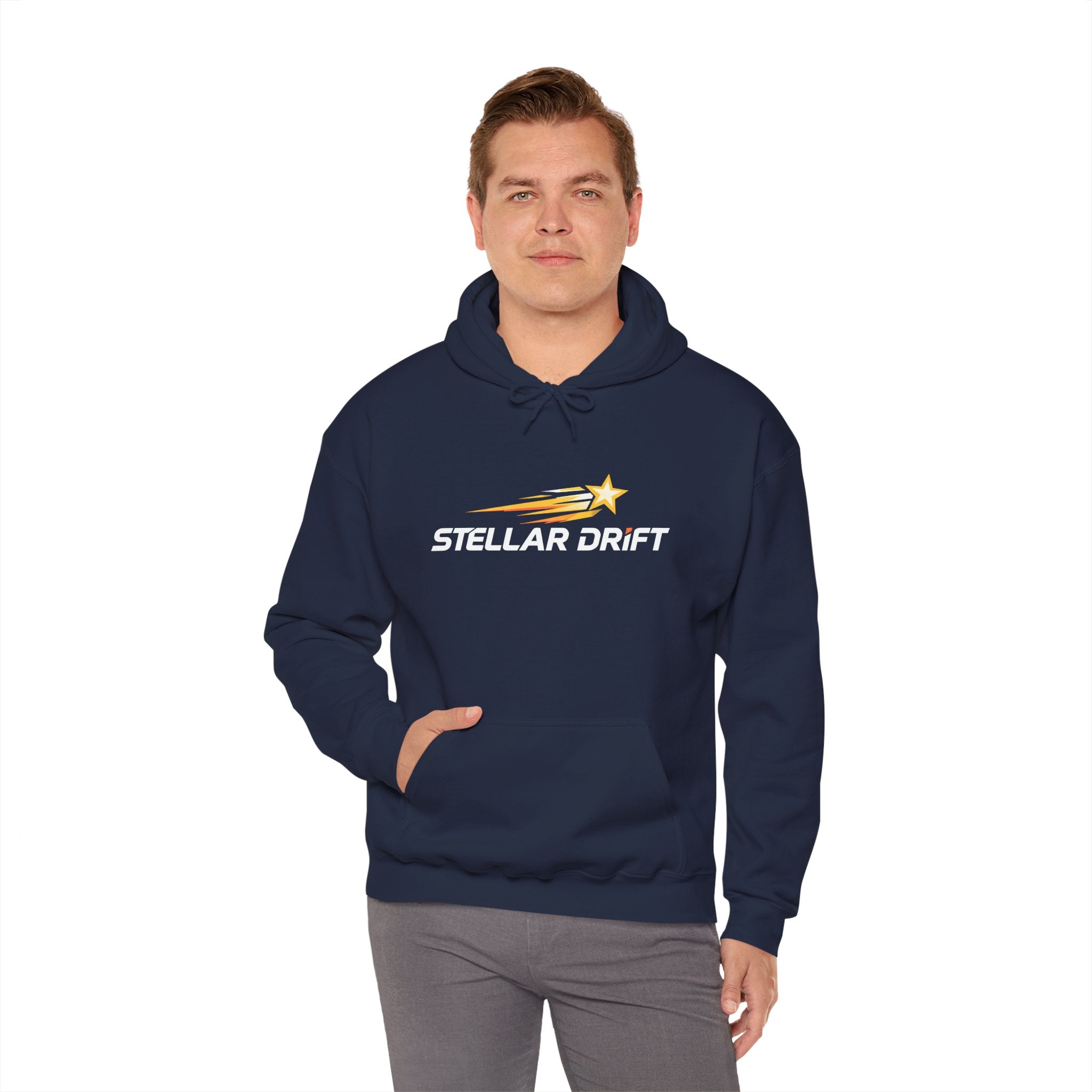 Stellar Drift Hoodie — Retro Space Racing Logo Pullover