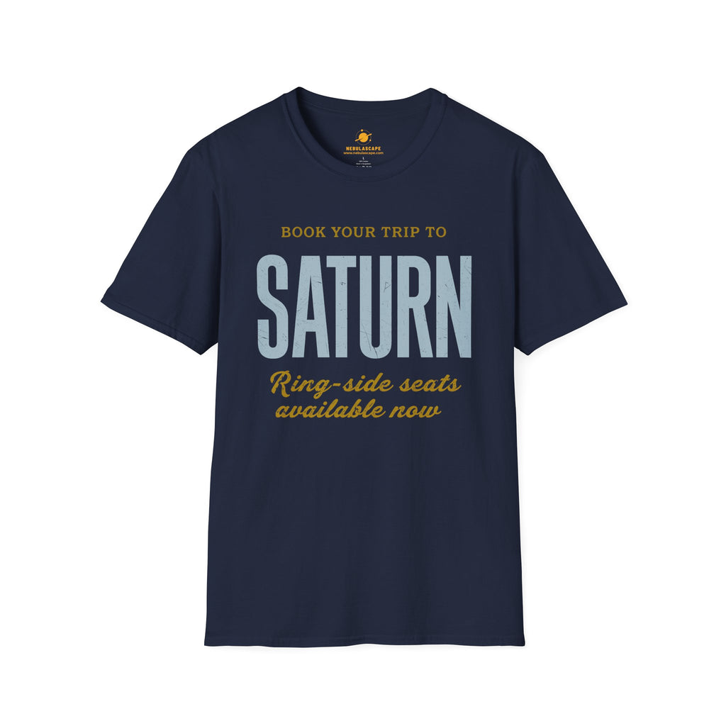 Saturn Travel Tee — "Book Your Trip to Saturn" Vintage Space Shirt