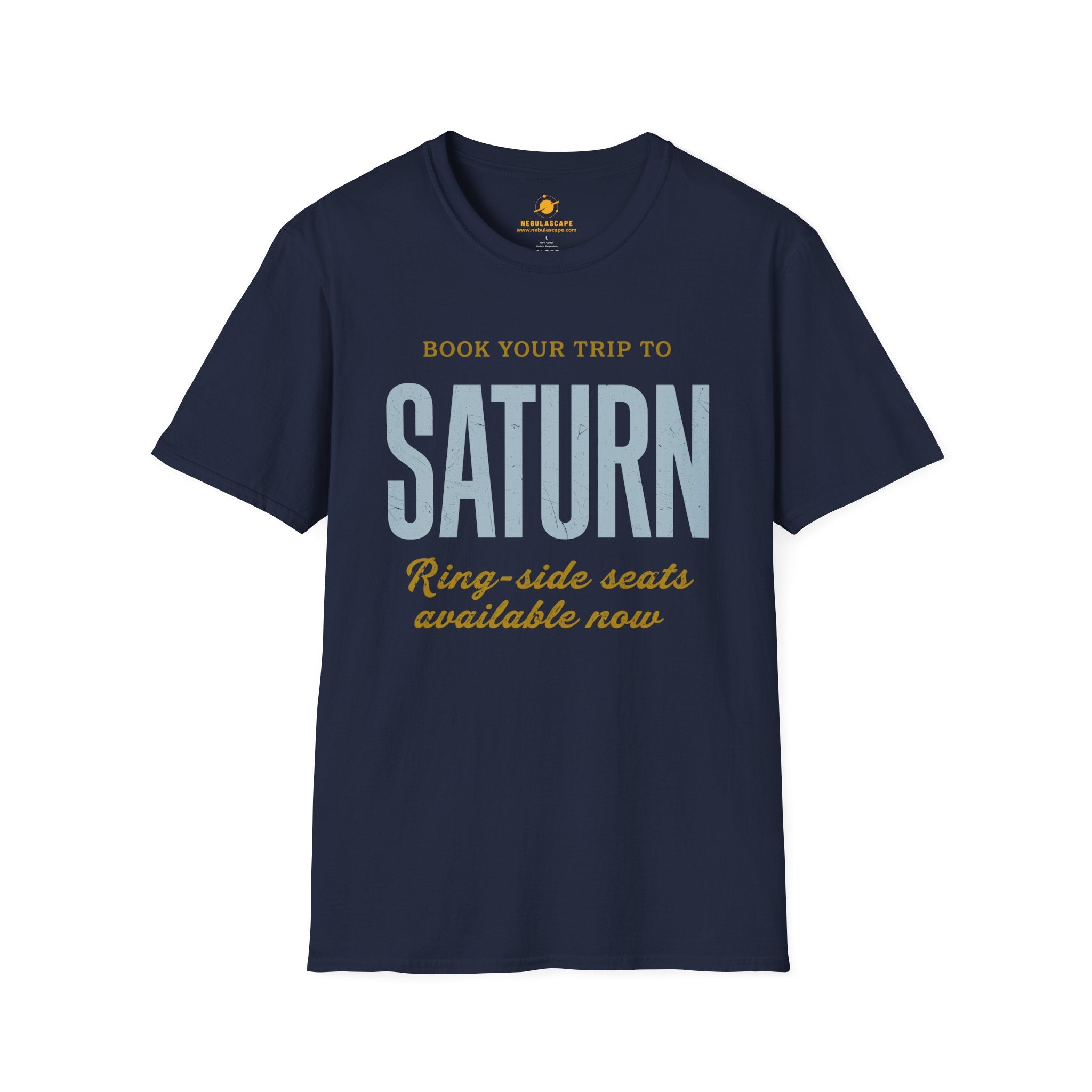 Saturn Travel Tee — "Book Your Trip to Saturn" Vintage Space Shirt