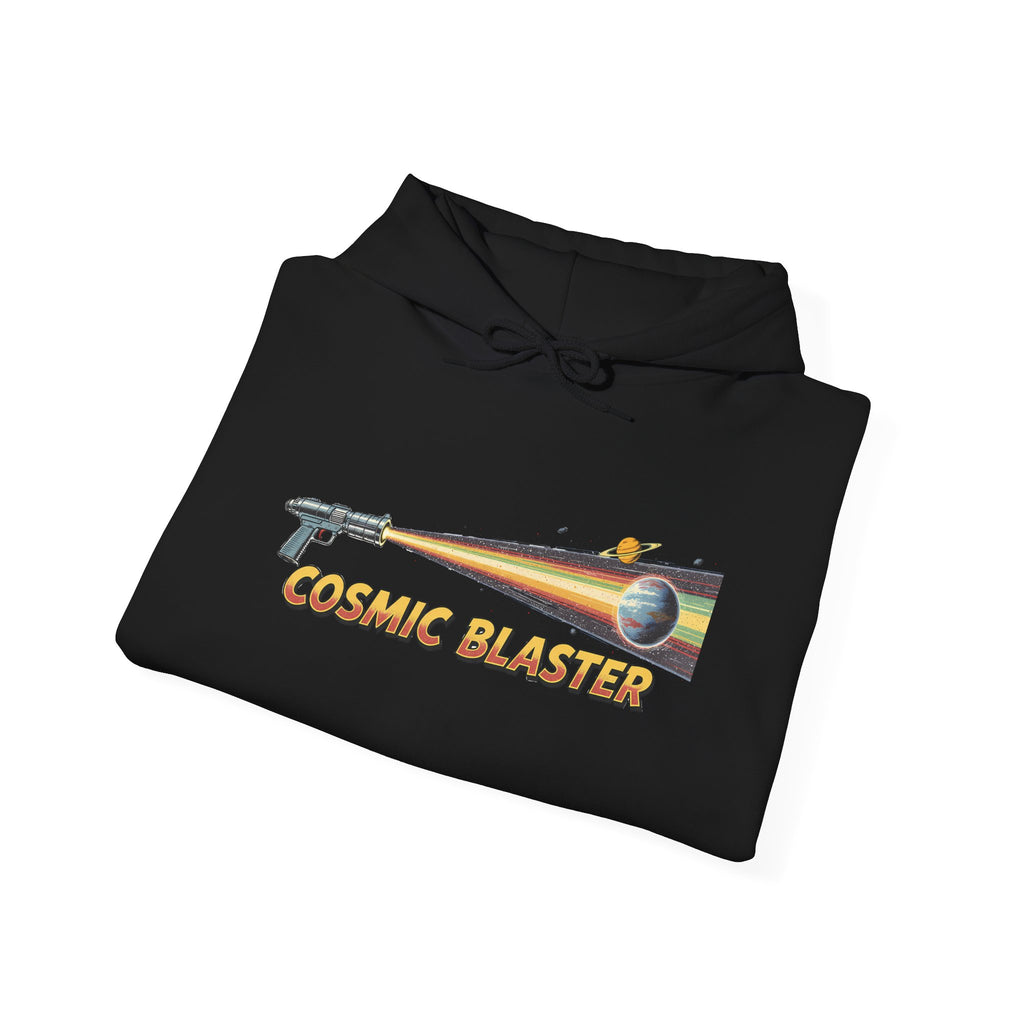 Cosmic Blaster Hoodie — Retro Space Ray Gun Graphic Pullover