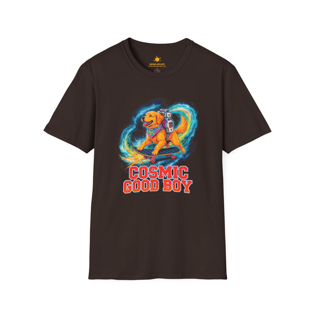 Cosmic Good Boy - Dog Skateboarding in Space T-Shirt