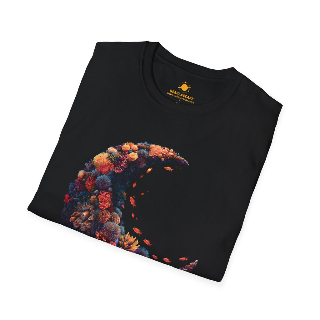 Coral Crescent Moon T-Shirt — Botanical Moon Graphic Tee