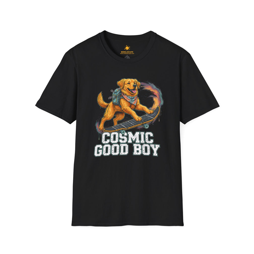 Cosmic Good Boy - Dog Skateboarding in Space T-Shirt