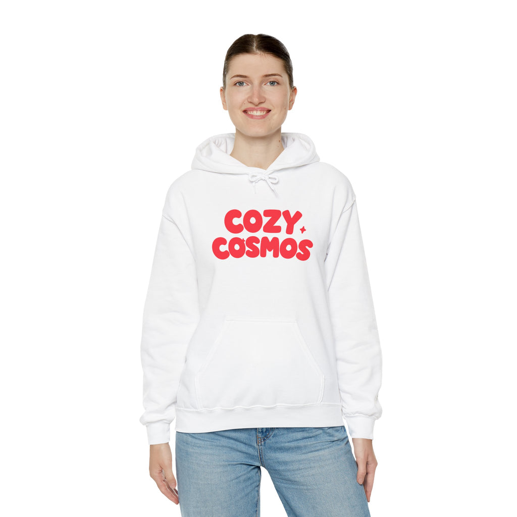 Cozy Cosmos Hoodie — Retro Red 'Cozy Cosmos' Graphic Pullover