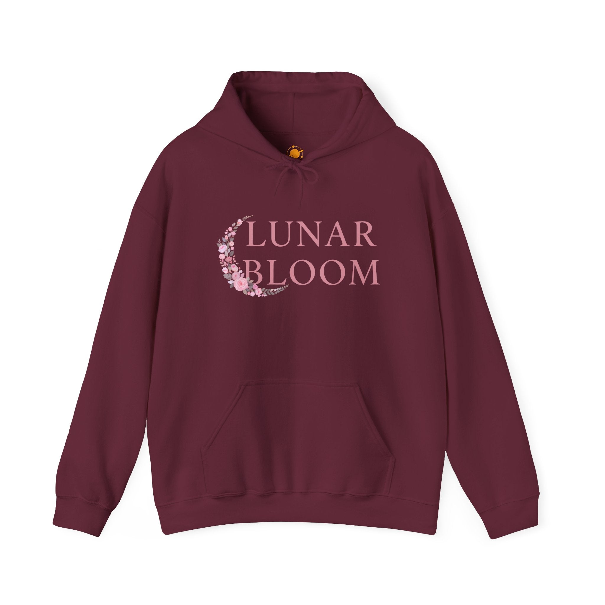 Lunar Bloom Hoodie — Pink Floral Crescent Moon Graphic Hoodie