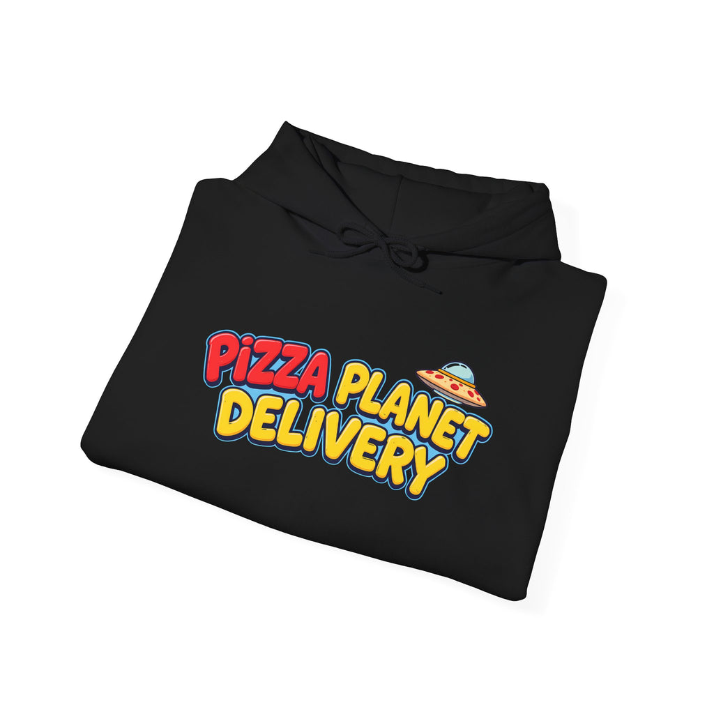 Pizza Planet Delivery Hoodie — Retro Cartoon Space Pizza Logo Pullover