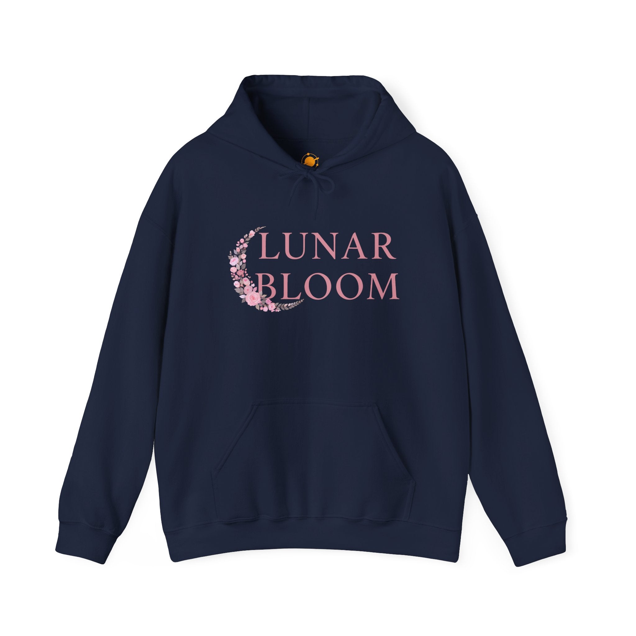 Lunar Bloom Hoodie — Pink Floral Crescent Moon Graphic Hoodie