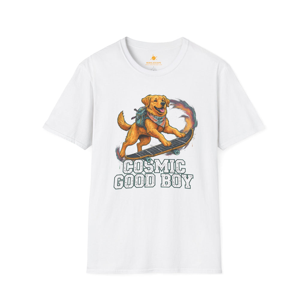 Cosmic Good Boy - Dog Skateboarding in Space T-Shirt