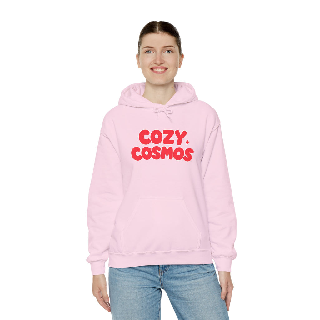 Cozy Cosmos Hoodie — Retro Red 'Cozy Cosmos' Graphic Pullover