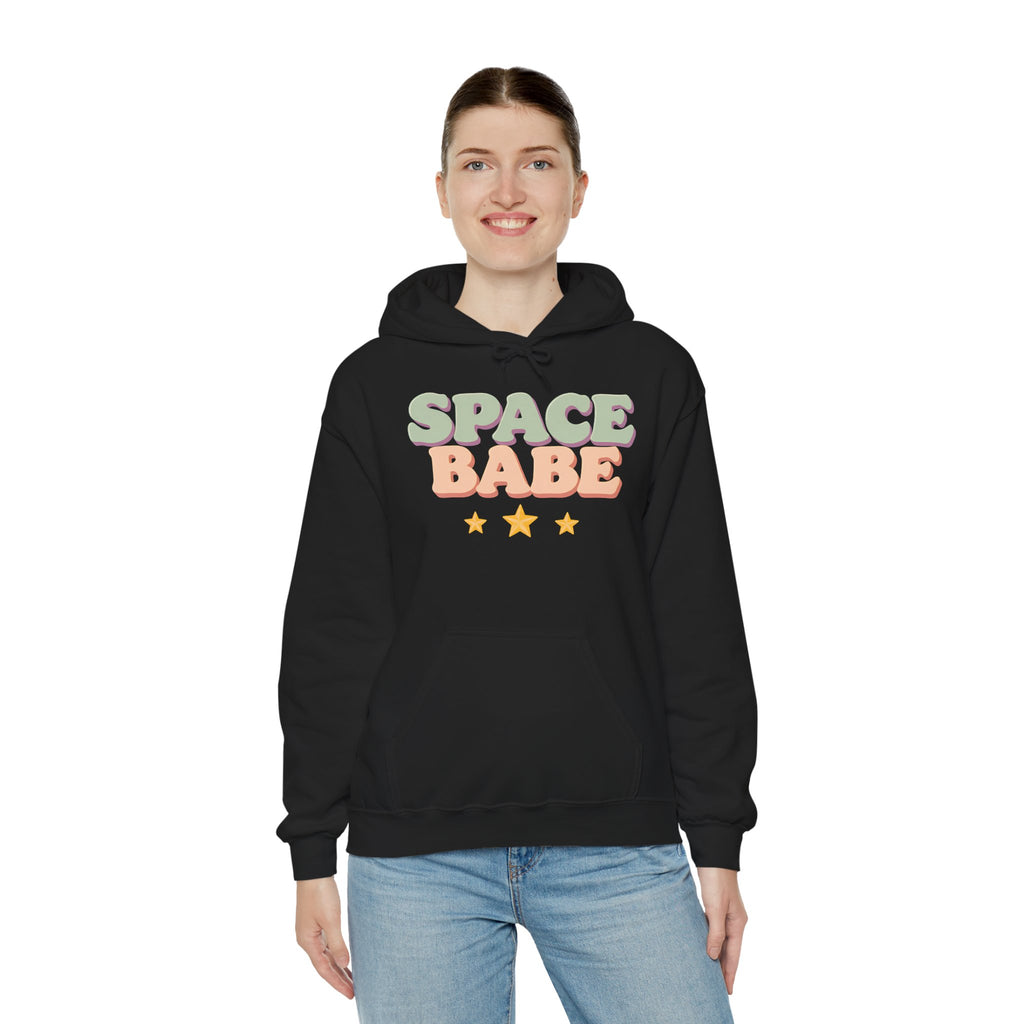 Space Babe Hoodie — Retro Pastel Graphic Hooded Sweatshirt