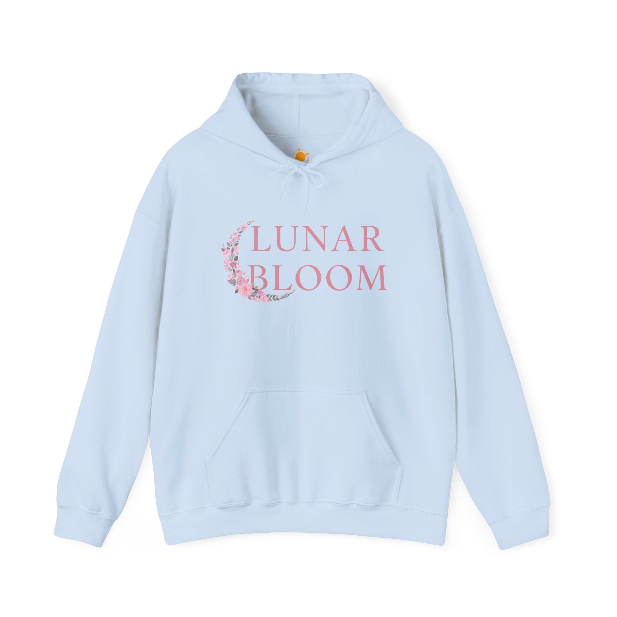Lunar Bloom Hoodie — Pink Floral Crescent Moon Graphic Hoodie