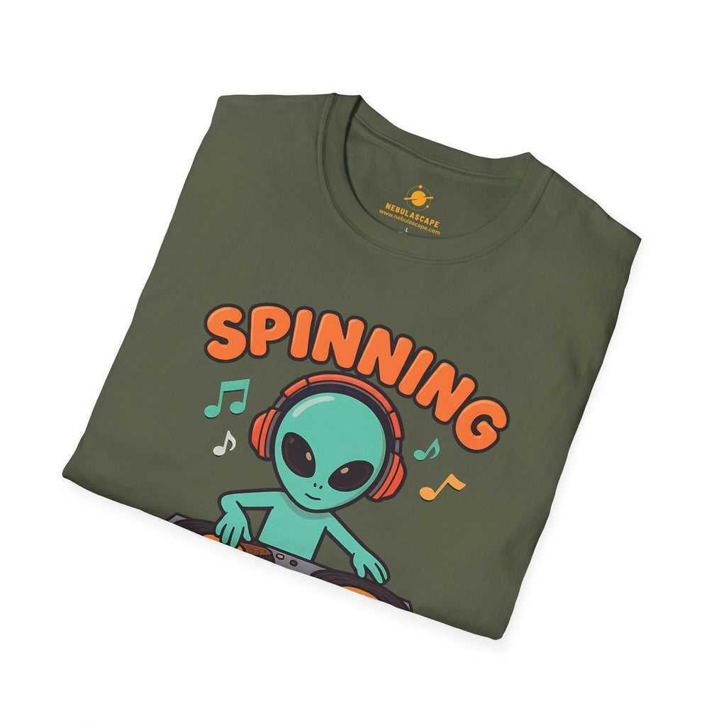 Spinning the Galaxy Alien DJ T-Shirt — Cute DJ Alien Graphic Tee