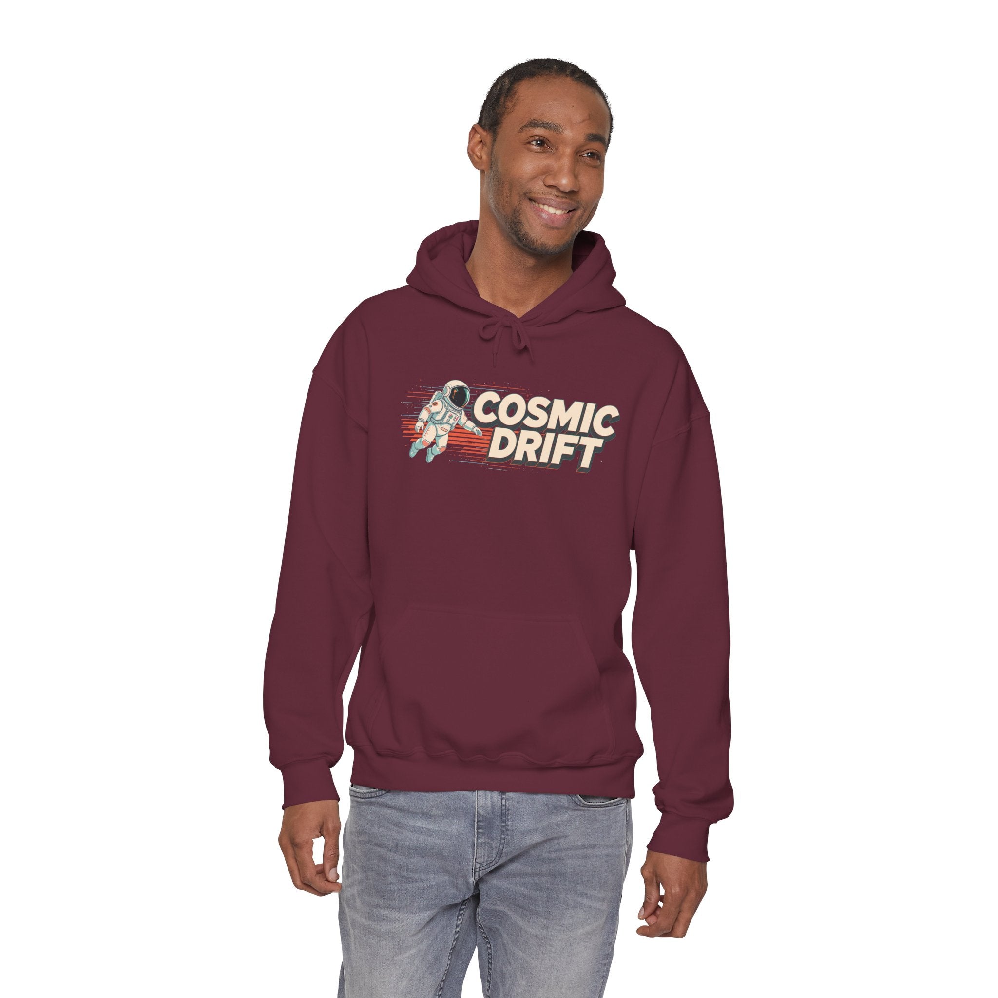 Cosmic Drift Hoodie — Retro Astronaut Space Pullover