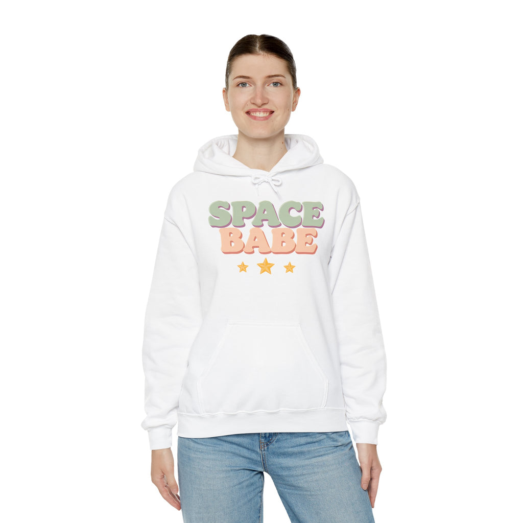 Space Babe Hoodie — Retro Pastel Graphic Hooded Sweatshirt