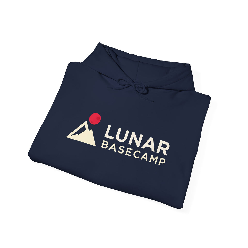 Lunar Basecamp Hoodie — Minimal Space Logo Astronaut Sweatshirt