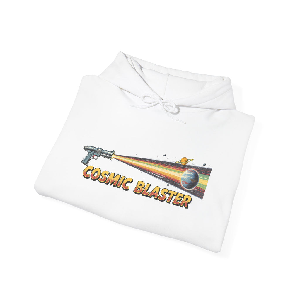 Cosmic Blaster Hoodie — Retro Space Ray Gun Graphic Pullover