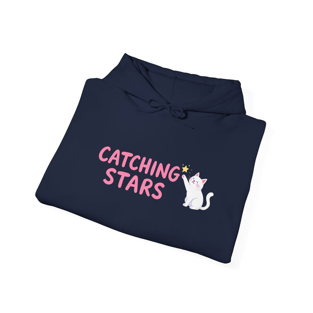 Catching Stars Cat Hoodie – Cute Pink Graphic Cat & Star Sweatshirt