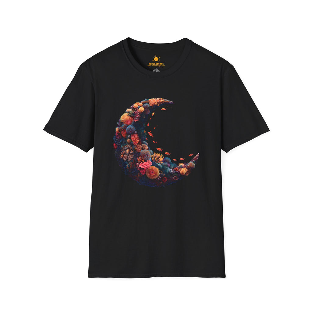Coral Crescent Moon T-Shirt — Botanical Moon Graphic Tee