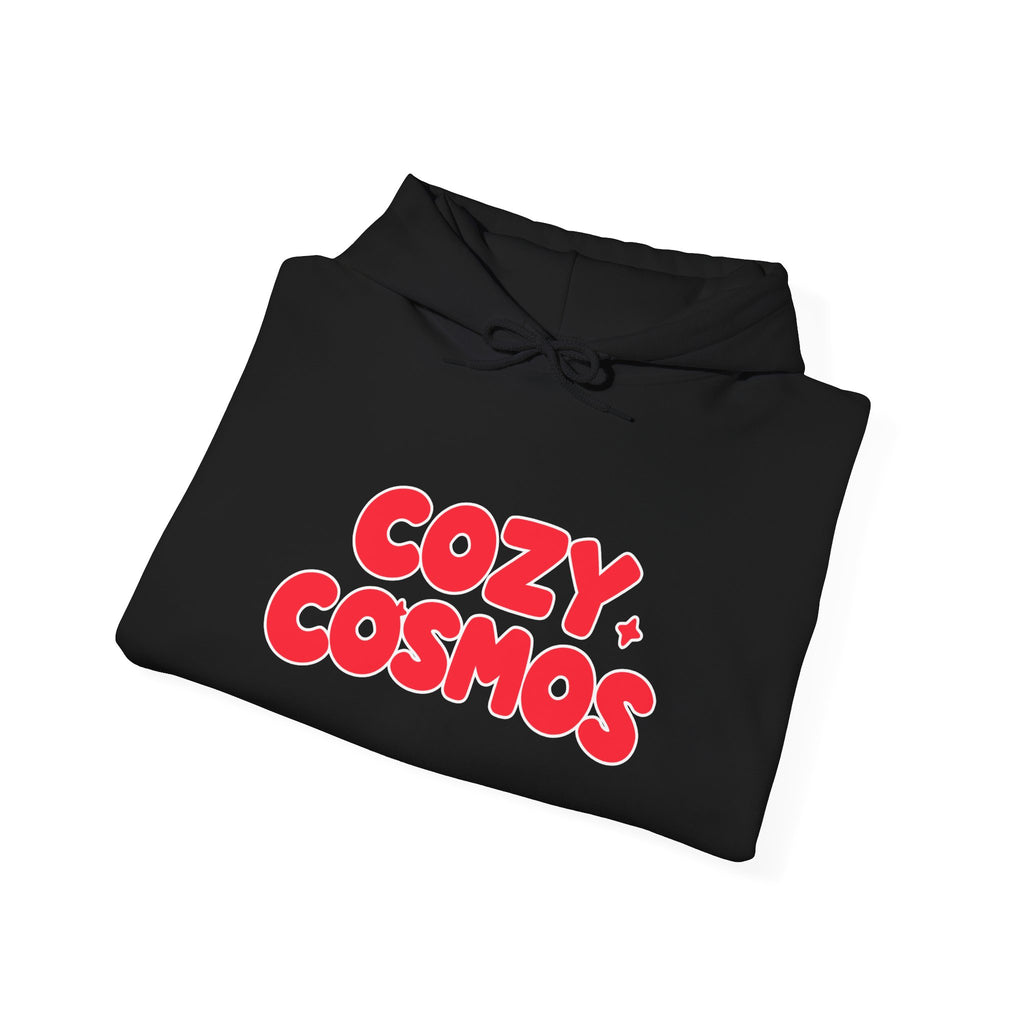 Cozy Cosmos Hoodie — Retro Red 'Cozy Cosmos' Graphic Pullover