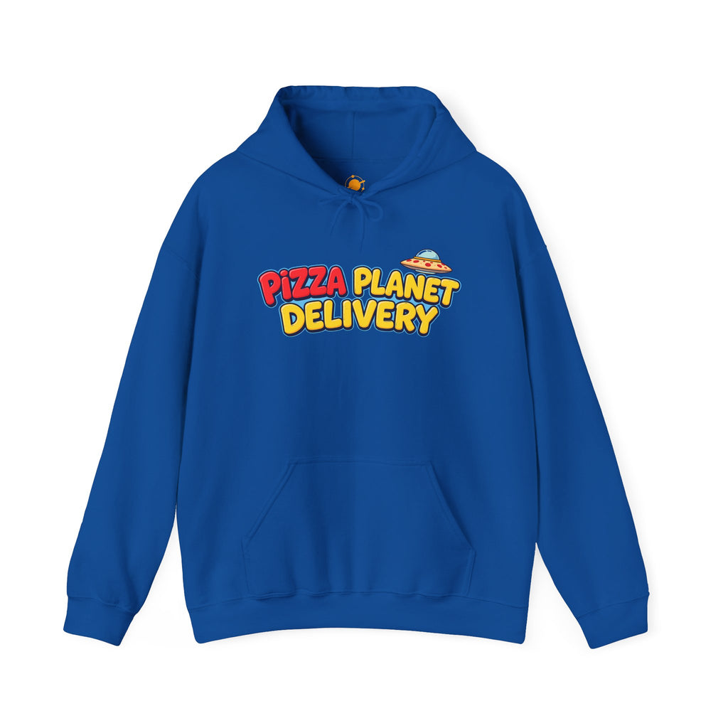 Pizza Planet Delivery Hoodie — Retro Cartoon Space Pizza Logo Pullover