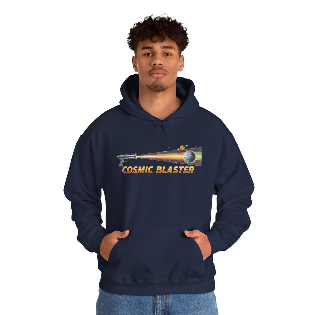 Cosmic Blaster Hoodie — Retro Space Ray Gun Graphic Pullover
