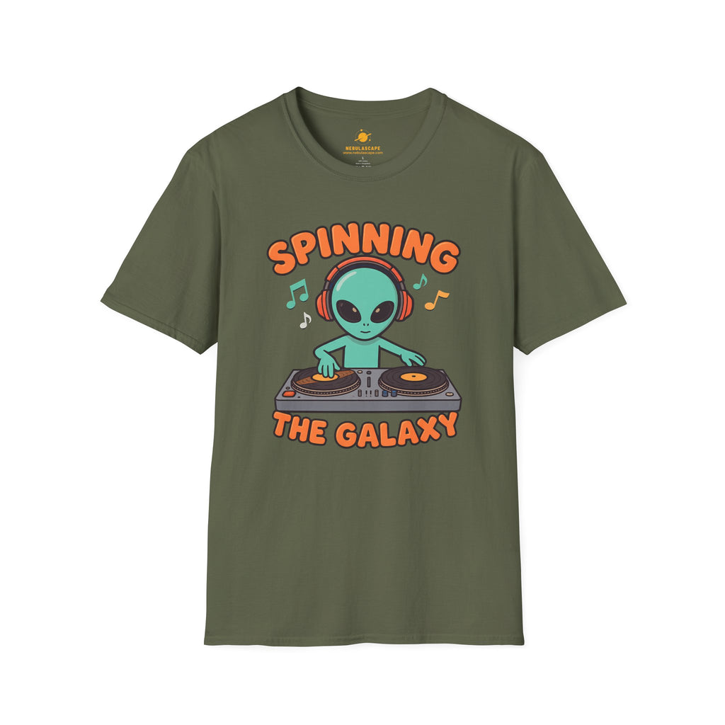 Spinning the Galaxy Alien DJ T-Shirt — Cute DJ Alien Graphic Tee