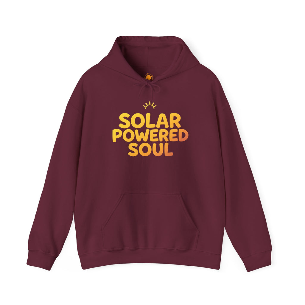 Solar Powered Soul Hoodie — Retro Yellow Sun Graphic Hooded Sweatshirt