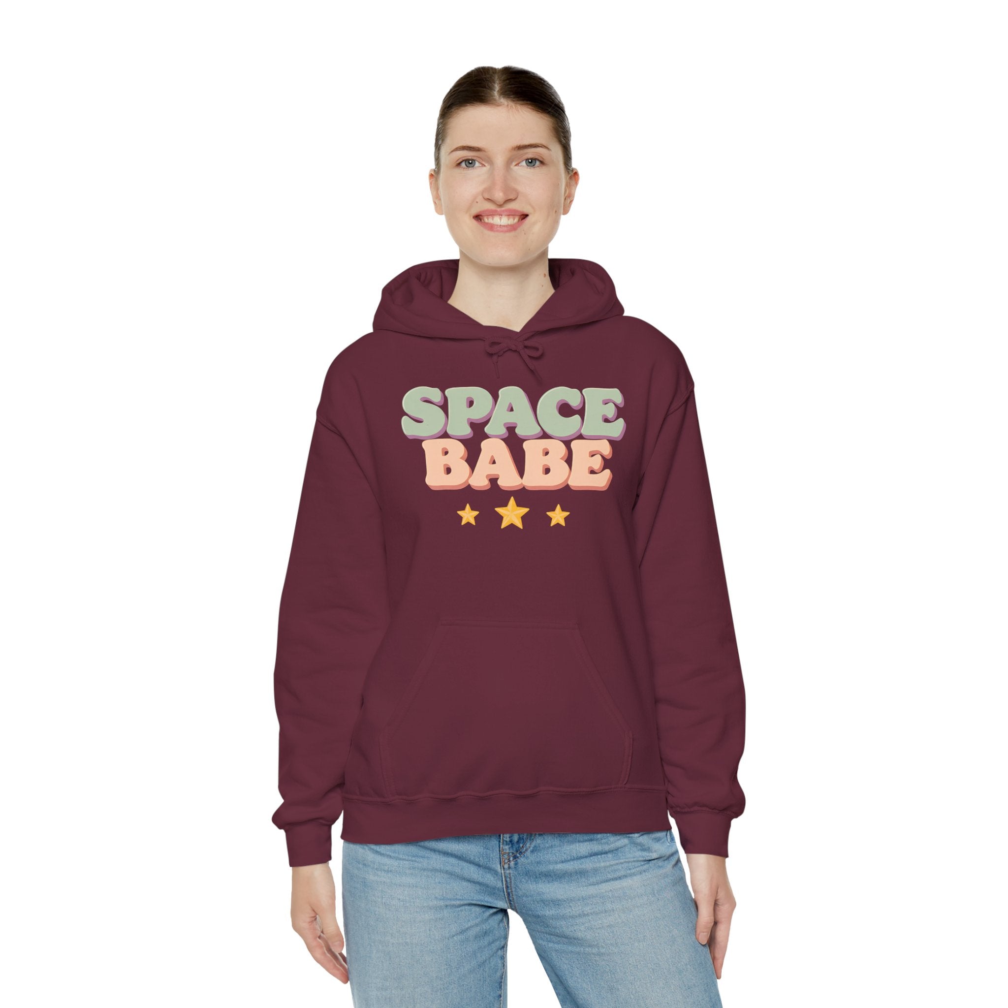 Space Babe Hoodie — Retro Pastel Graphic Hooded Sweatshirt