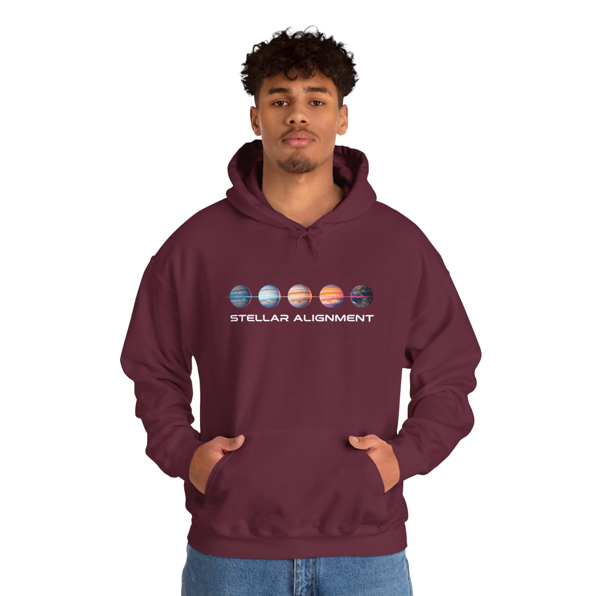 Stellar Alignment Hoodie — Celestial Planets Graphic Pullover