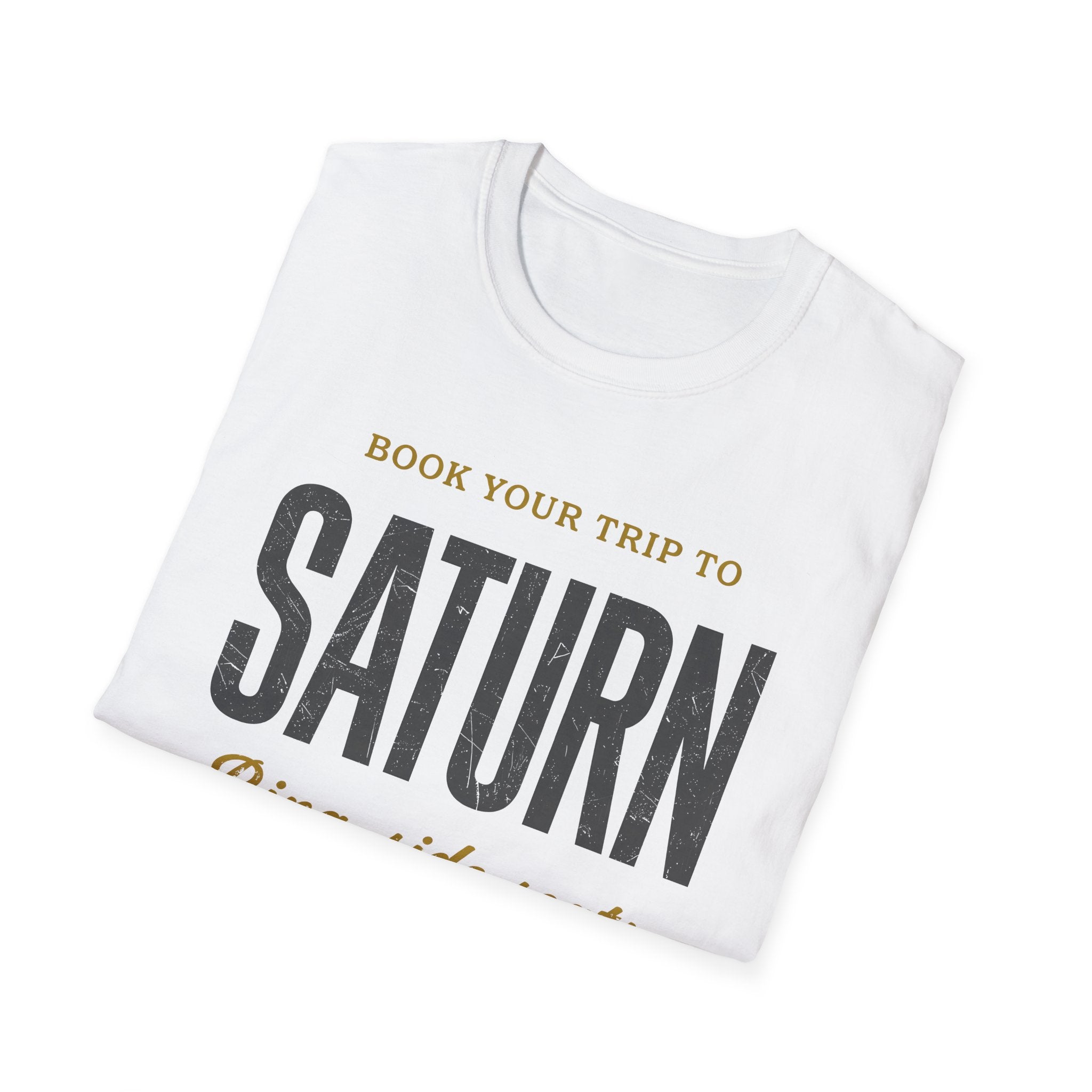 Saturn Travel Tee — "Book Your Trip to Saturn" Vintage Space Shirt