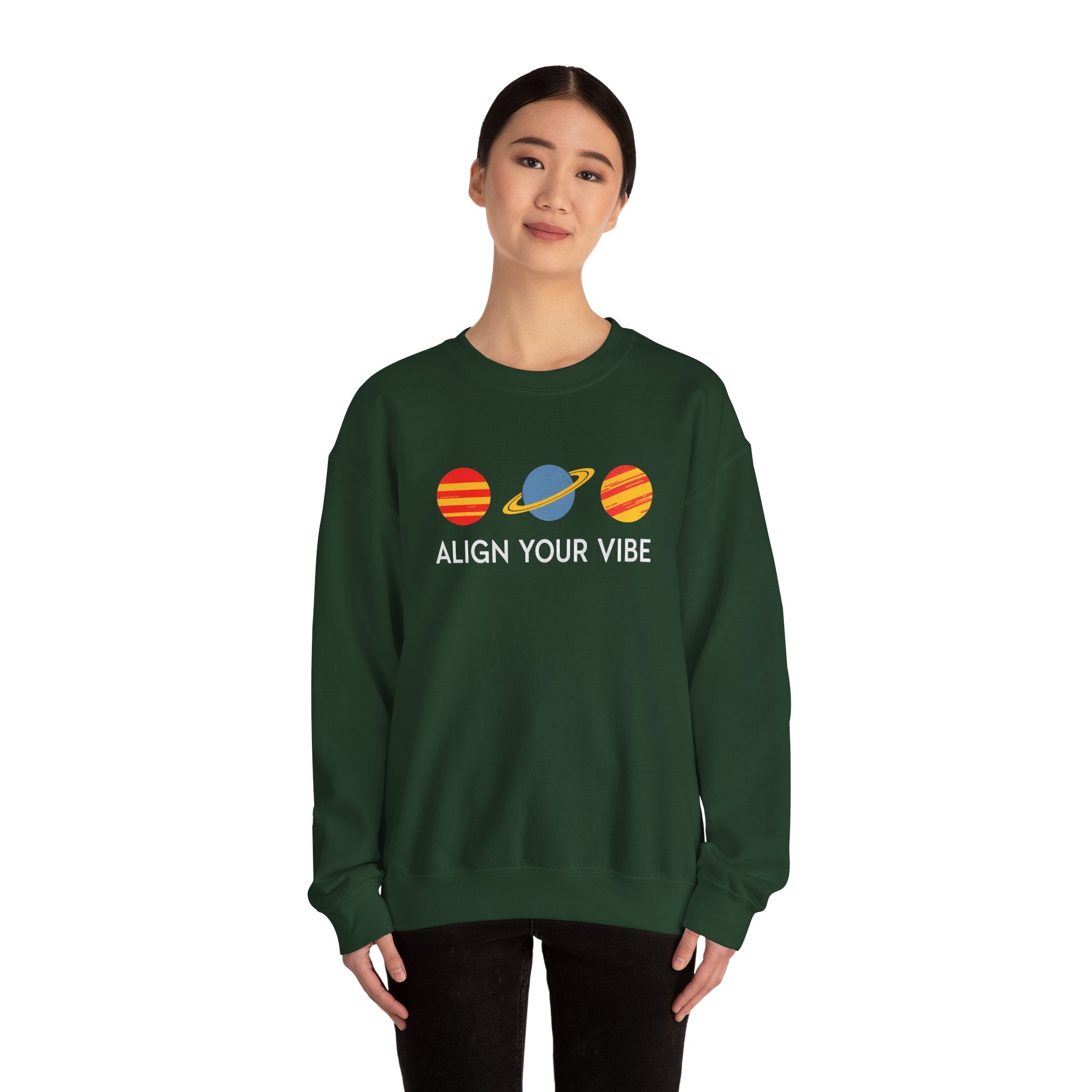 Align Your Vibe Crewneck Sweatshirt — Retro Planets Graphic