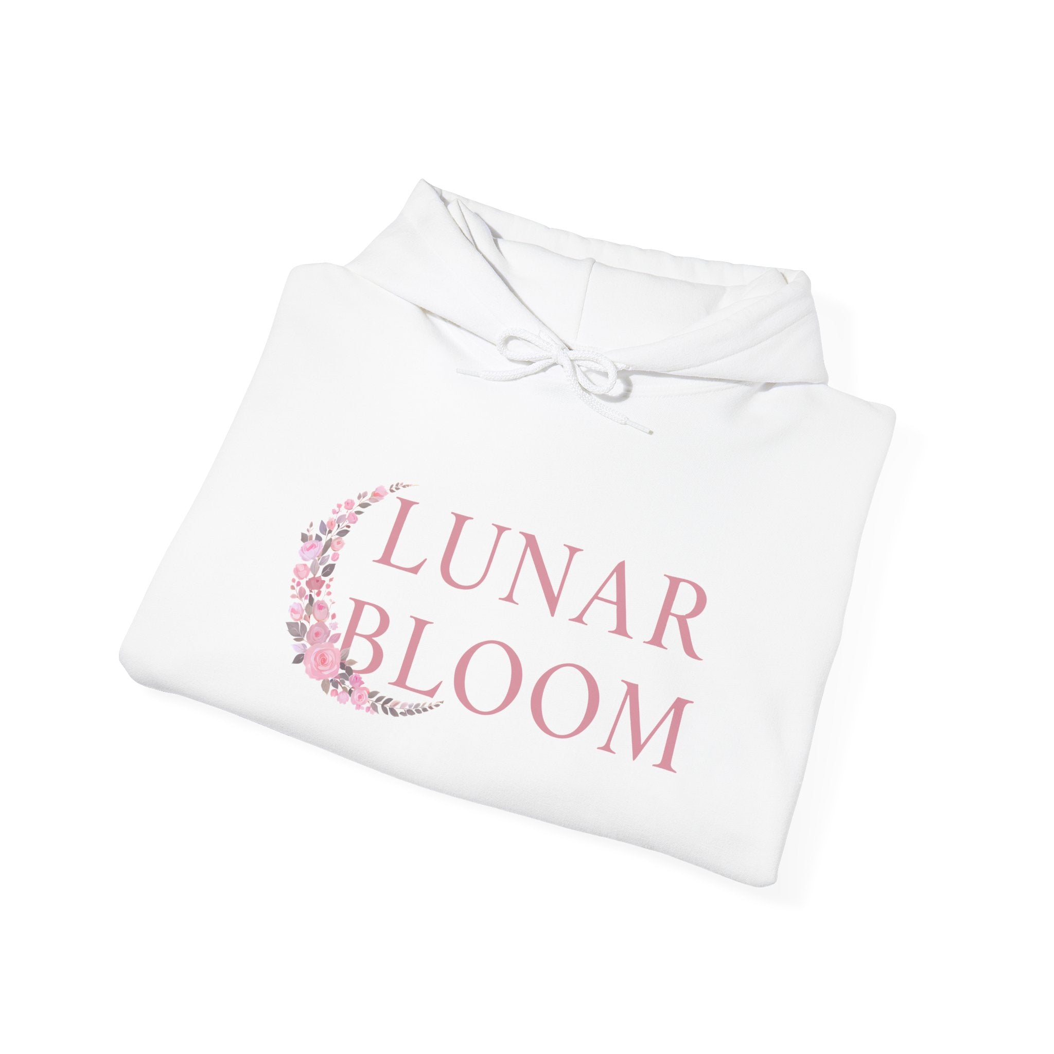 Lunar Bloom Hoodie — Pink Floral Crescent Moon Graphic Hoodie