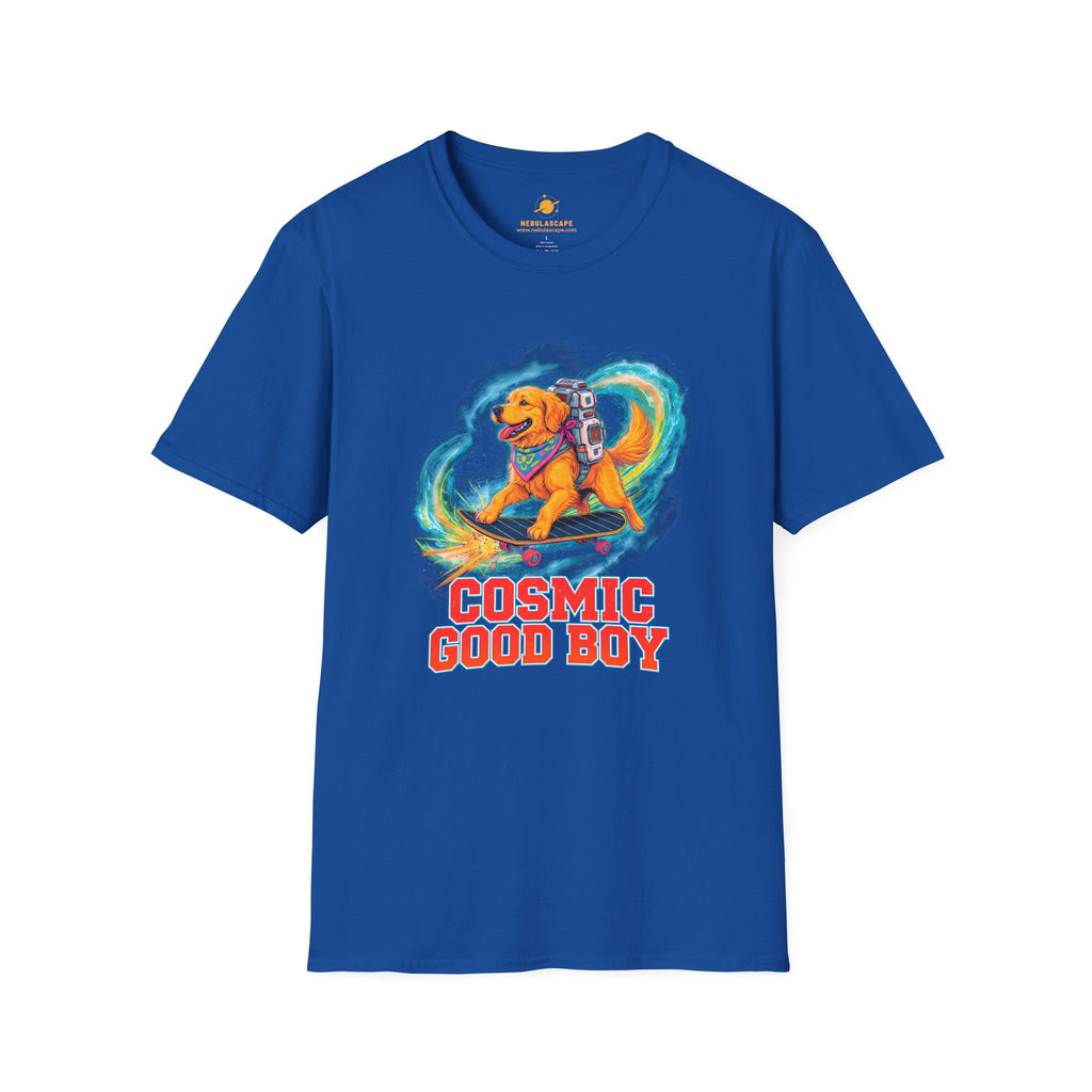 Cosmic Good Boy - Dog Skateboarding in Space T-Shirt