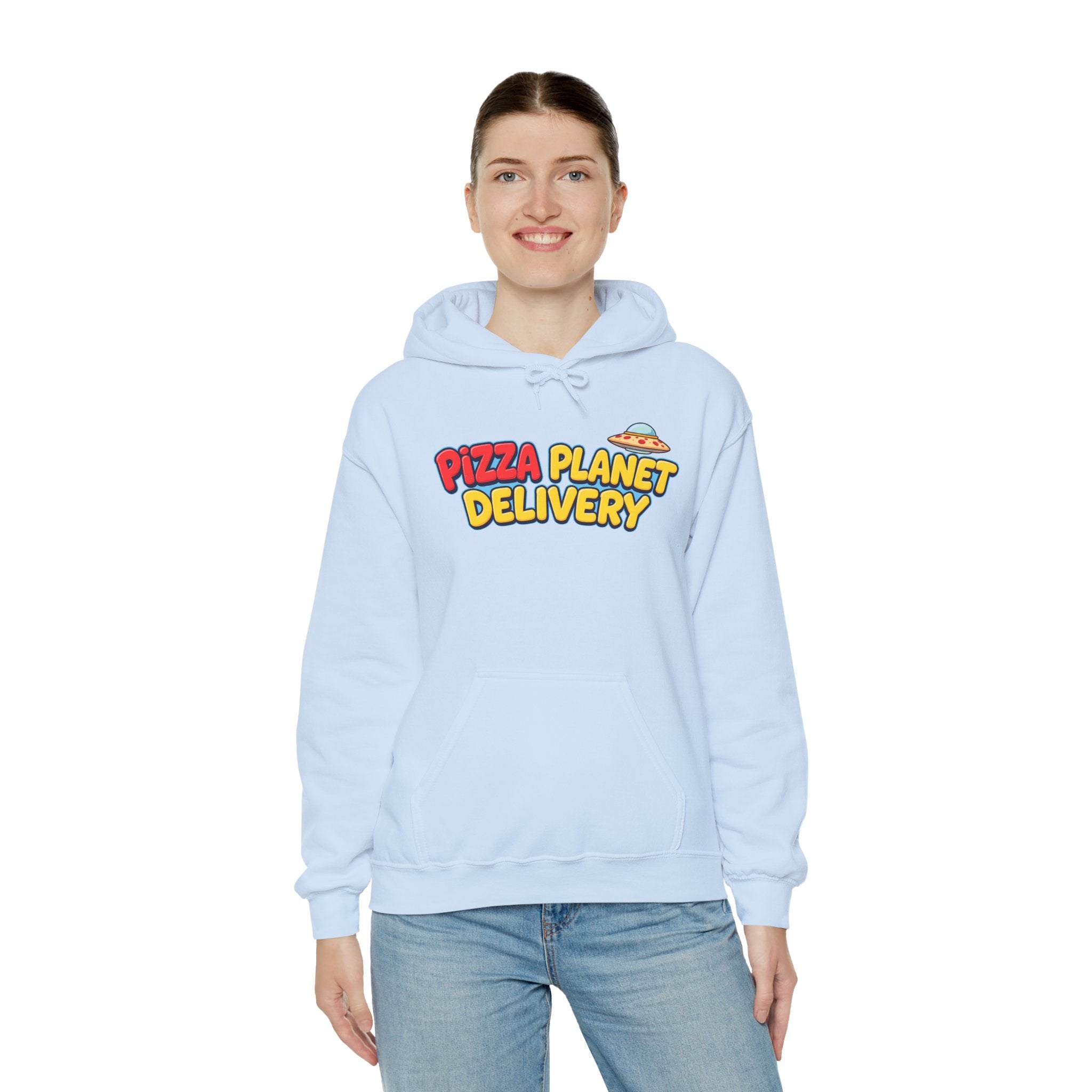 Pizza Planet Delivery Hoodie — Retro Cartoon Space Pizza Logo Pullover