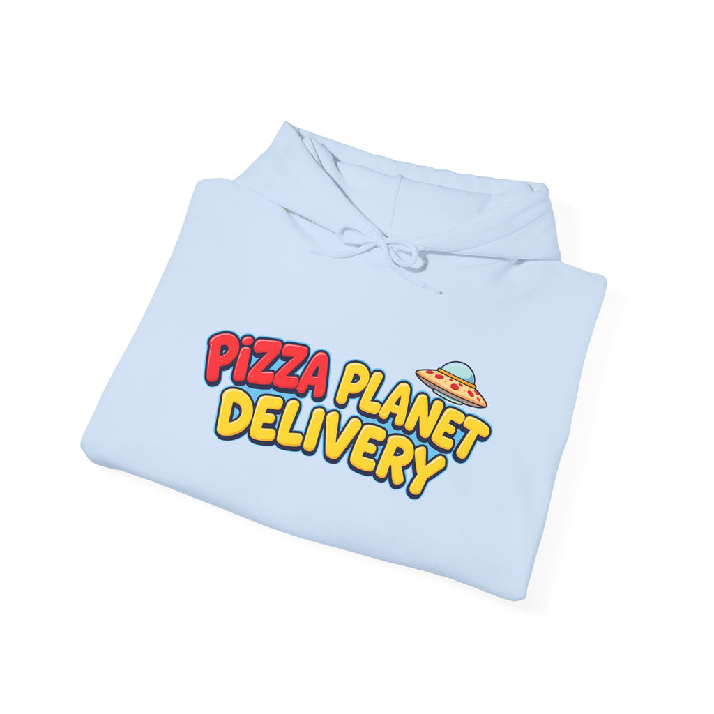 Pizza Planet Delivery Hoodie — Retro Cartoon Space Pizza Logo Pullover