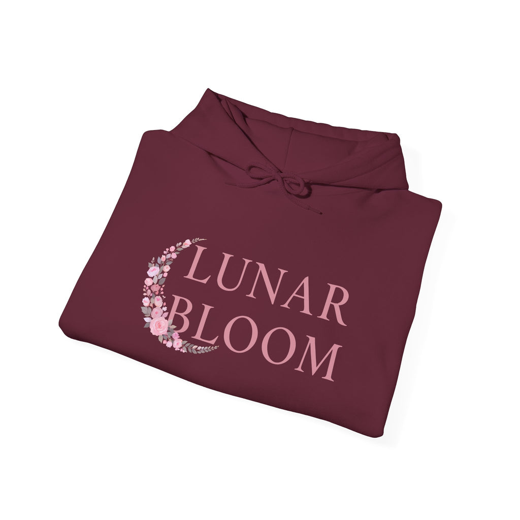 Lunar Bloom Hoodie — Pink Floral Crescent Moon Graphic Hoodie