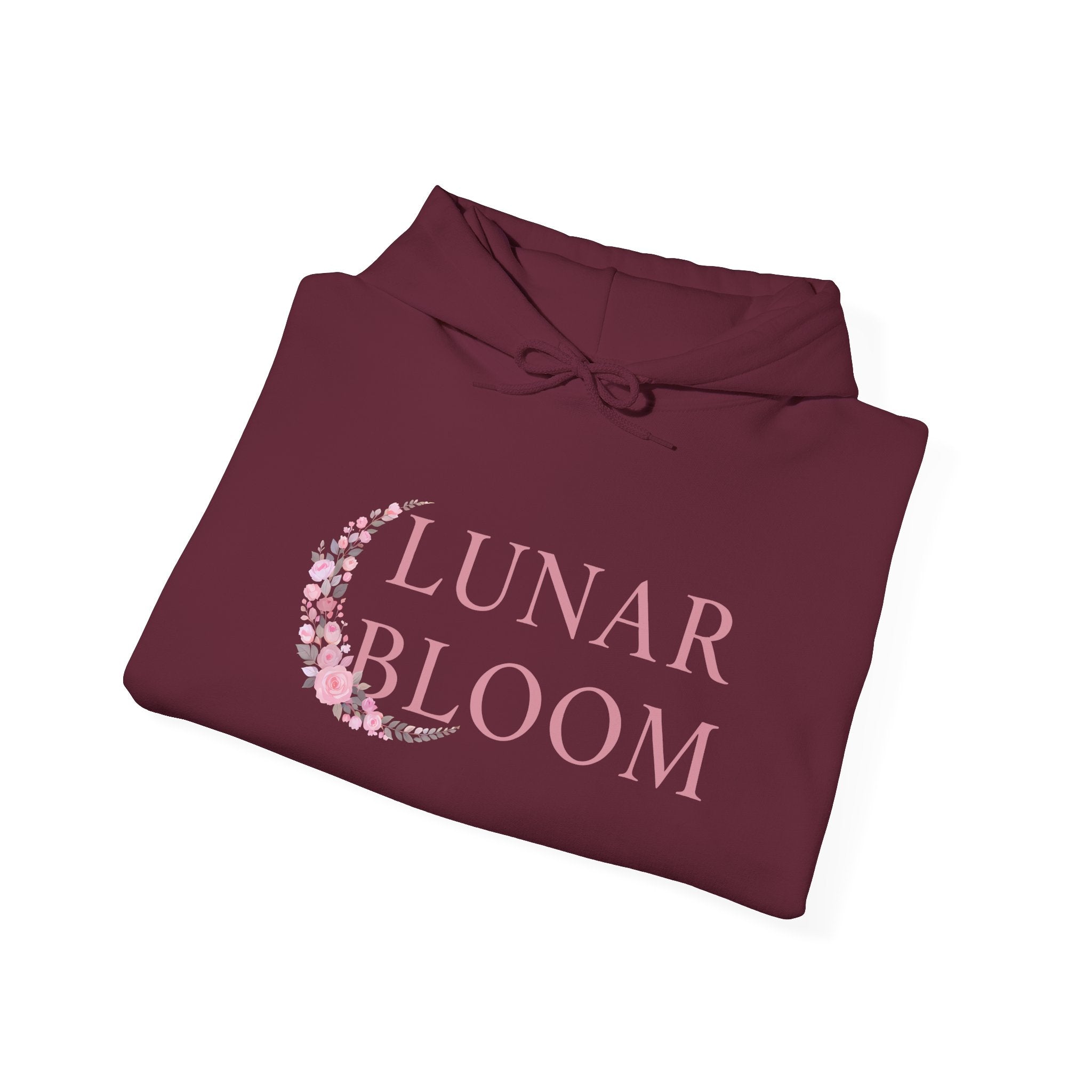 Lunar Bloom Hoodie — Pink Floral Crescent Moon Graphic Hoodie