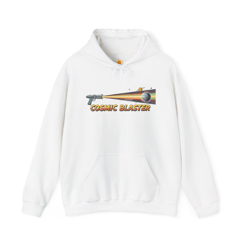 Cosmic Blaster Hoodie — Retro Space Ray Gun Graphic Pullover