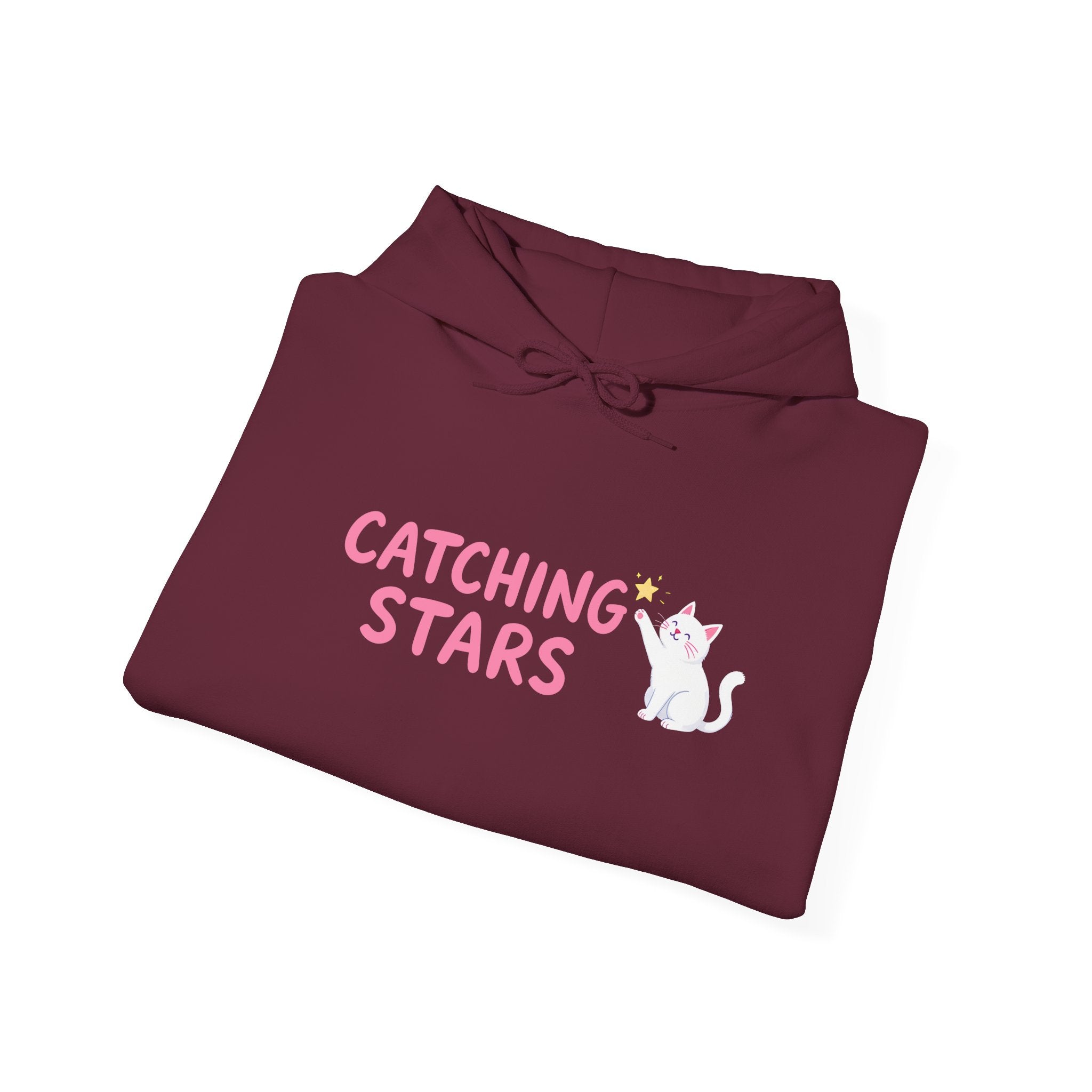 Catching Stars Cat Hoodie – Cute Pink Graphic Cat & Star Sweatshirt