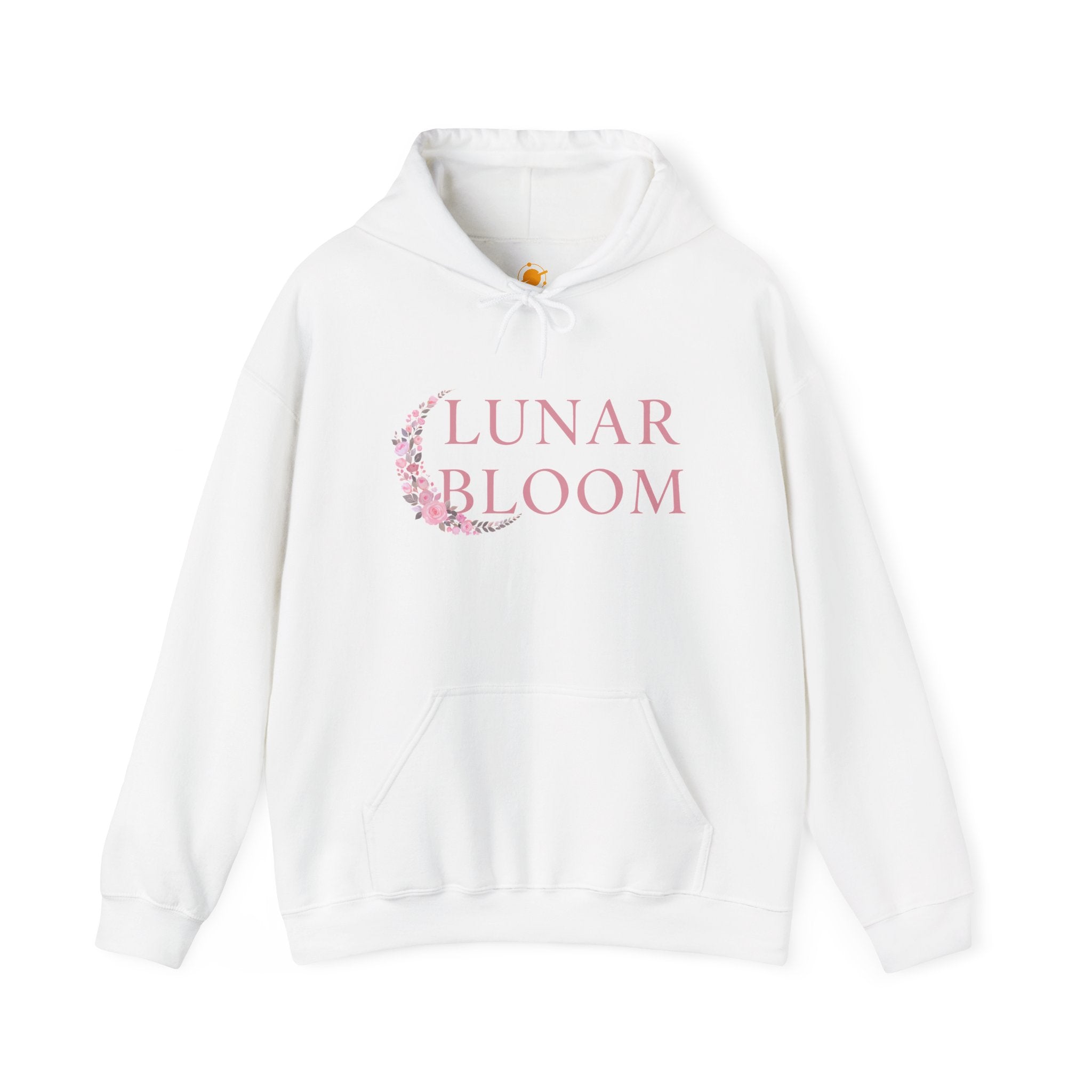 Lunar Bloom Hoodie — Pink Floral Crescent Moon Graphic Hoodie