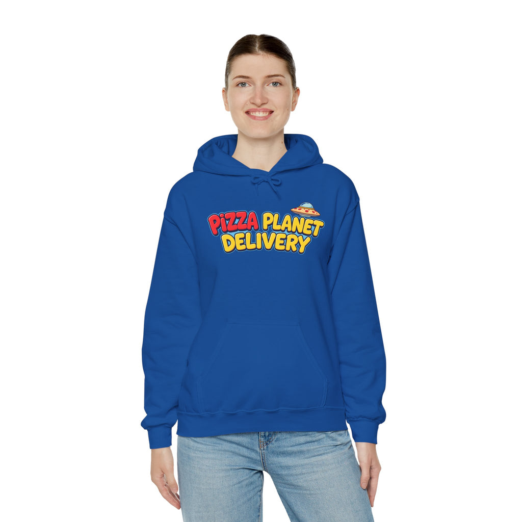 Pizza Planet Delivery Hoodie — Retro Cartoon Space Pizza Logo Pullover