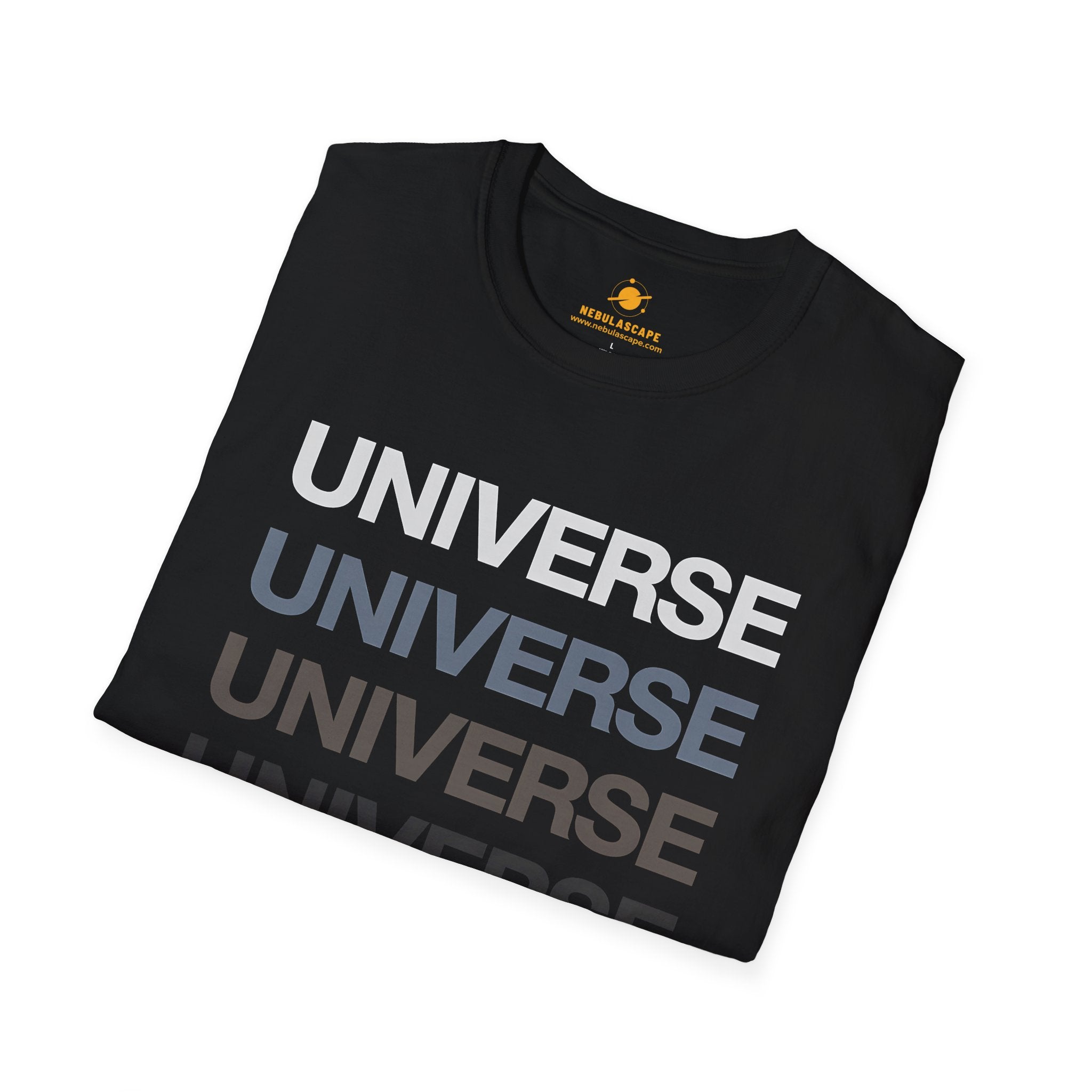 Universe Repeat Graphic T-Shirt — Minimalist Space Typography Tee
