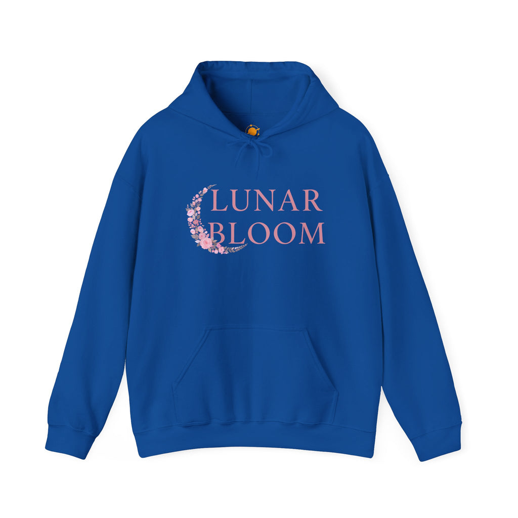 Lunar Bloom Hoodie — Pink Floral Crescent Moon Graphic Hoodie