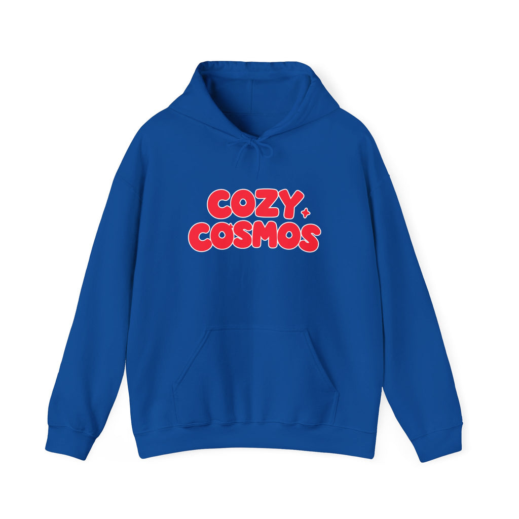 Cozy Cosmos Hoodie — Retro Red 'Cozy Cosmos' Graphic Pullover