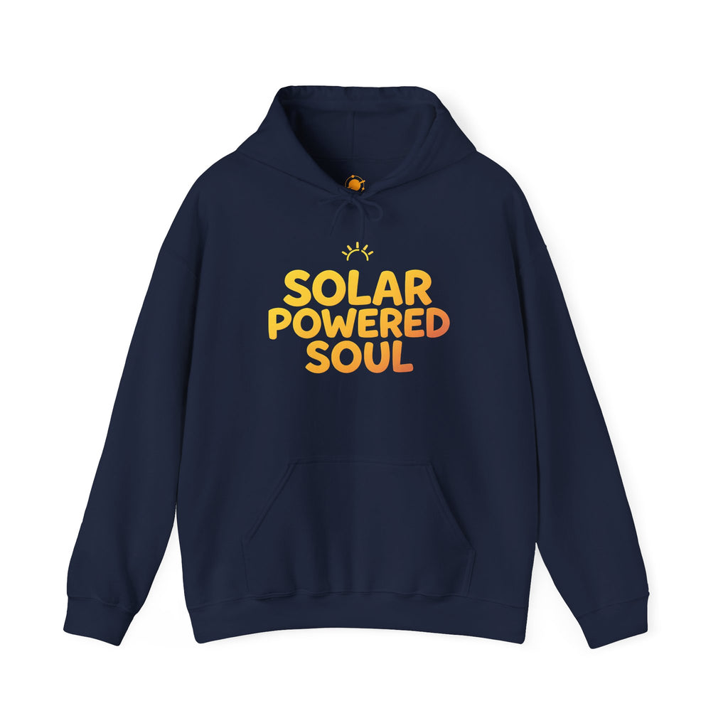 Solar Powered Soul Hoodie — Retro Yellow Sun Graphic Hooded Sweatshirt
