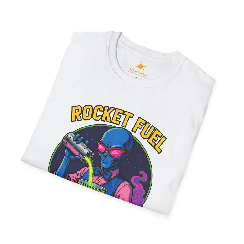 T-Shirt — Rocket Fuel Served Cold Graphic Tee (Alien Scientist Design)